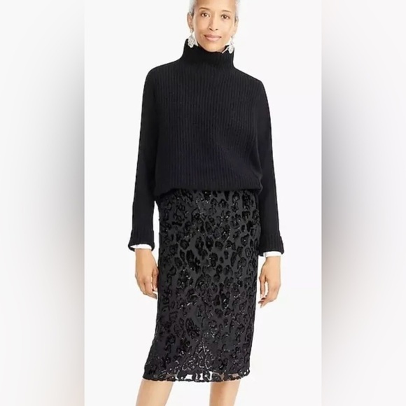 New J Crew Slip Skirt in Burnout Velvet Leopard Black Sz 00 $168 - Picture 1 of 4